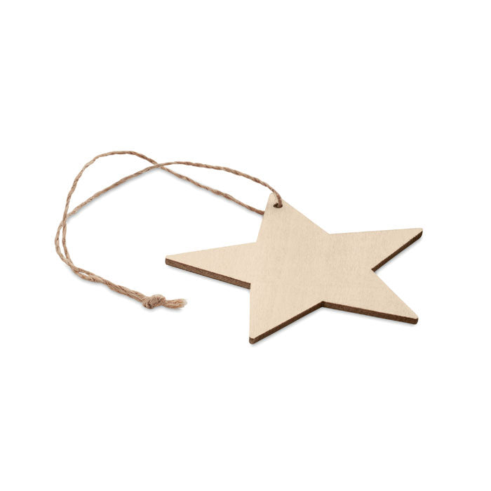 Colgante estrella de madera, vista de lado