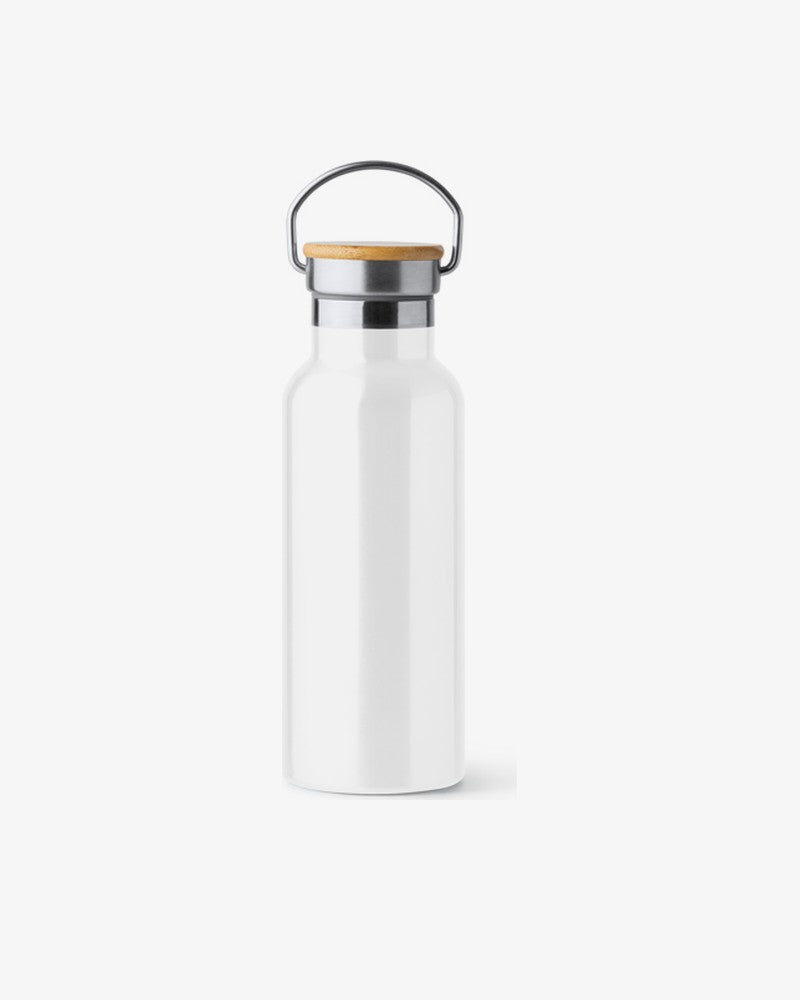 Bidón térmico blanco con tapa de bambú personalizable
