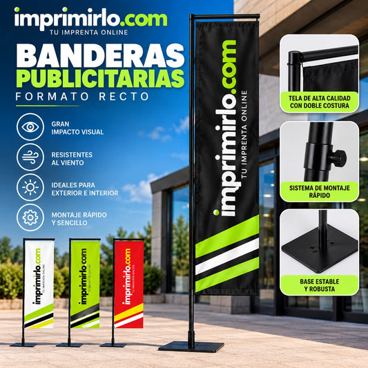 Banderas publicitarias rectangulares personalizadas con base y mástil