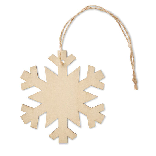 Colgante copo de nieve de madera para Navidad personalizado en color madera