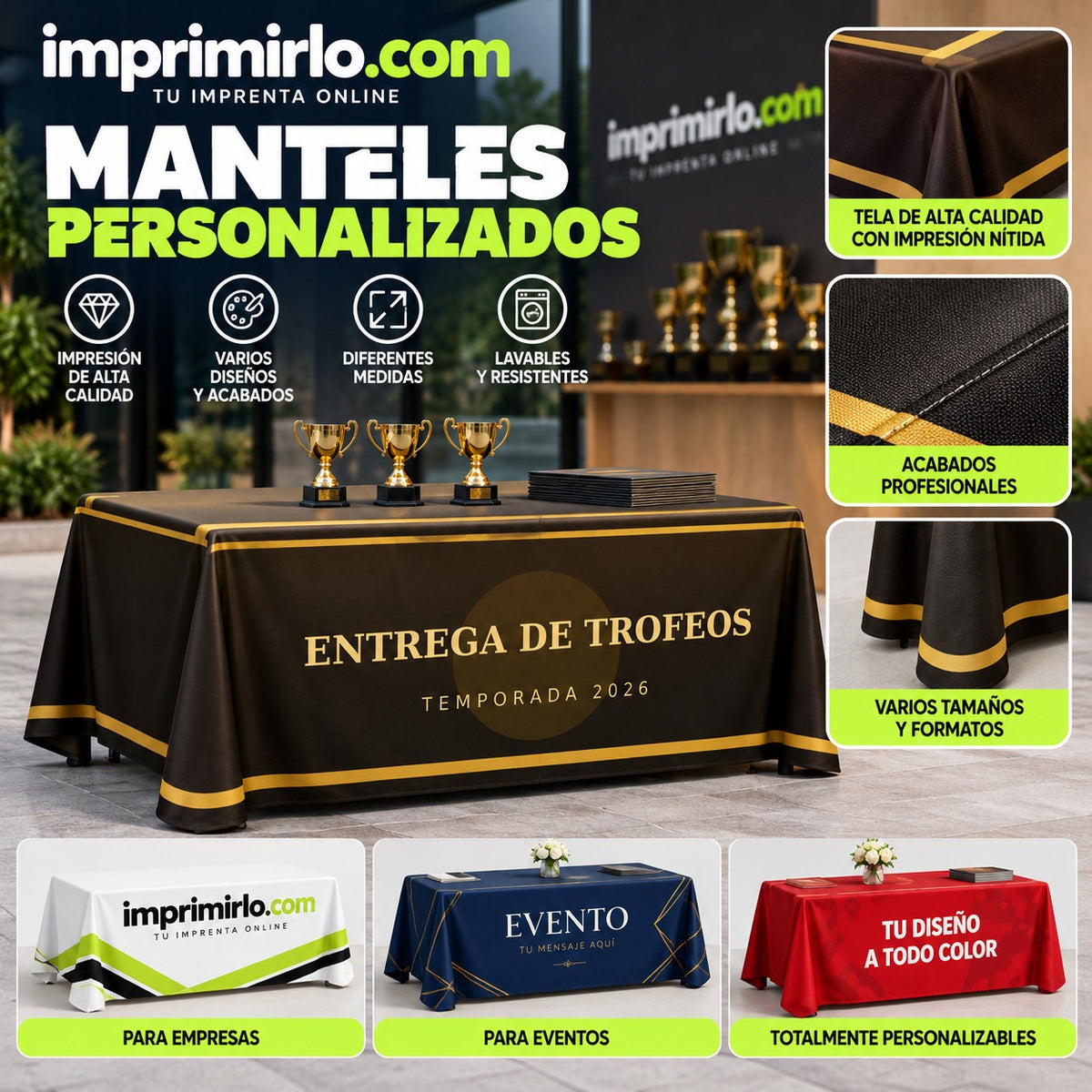 Manteles personalizados para eventos, ferias y entrega de trofeos
