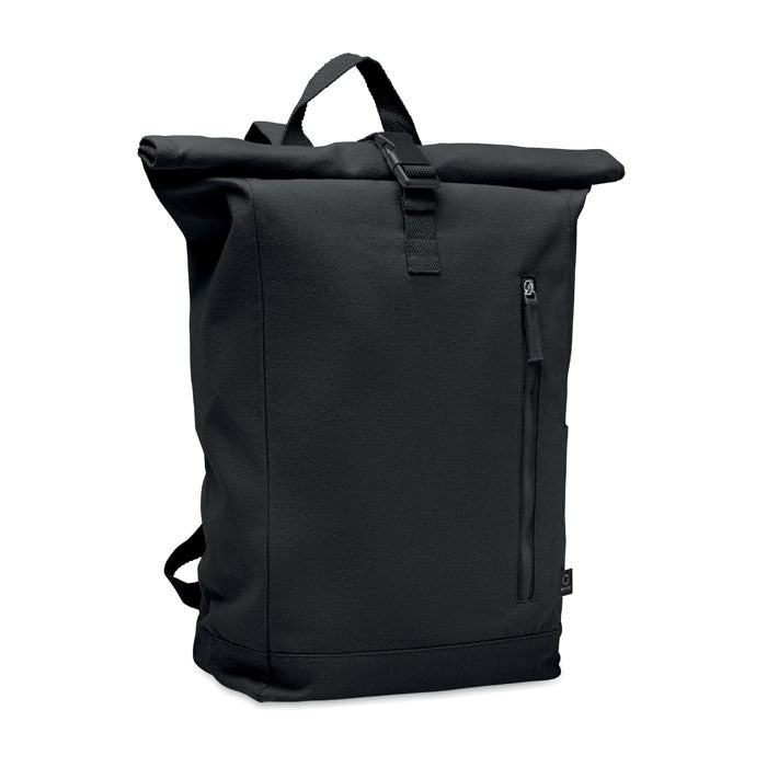 Mochila Roll Top de Algodón Reciclado Personalizada en color negro