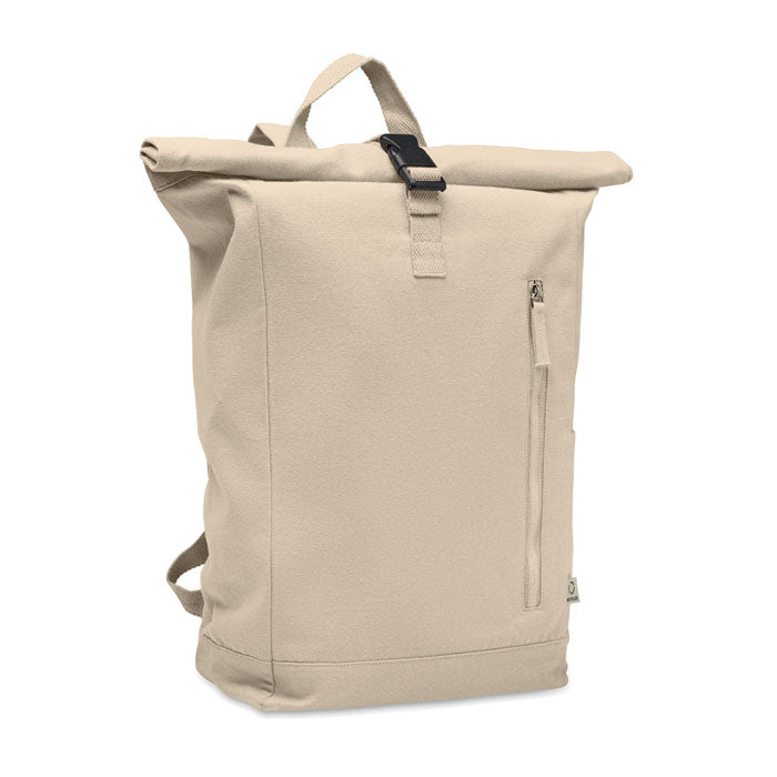 Mochila Roll Top de Algodón Reciclado Personalizada en color beige