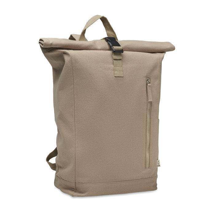 Mochila Roll Top de Algodón Reciclado Personalizada en color caqui