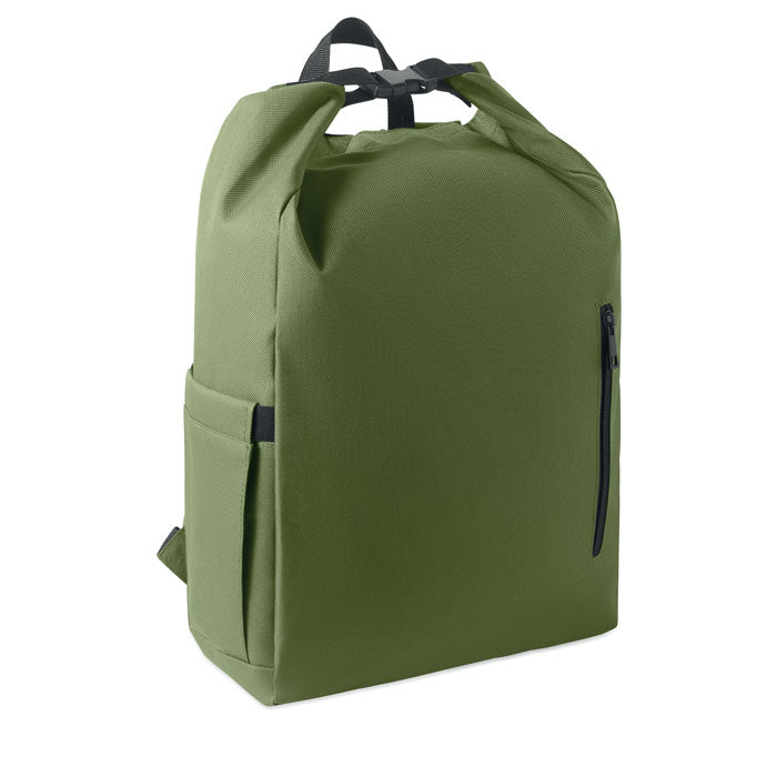 Mochila Roll Top RPET para Portátil Personalizada en color verde militar