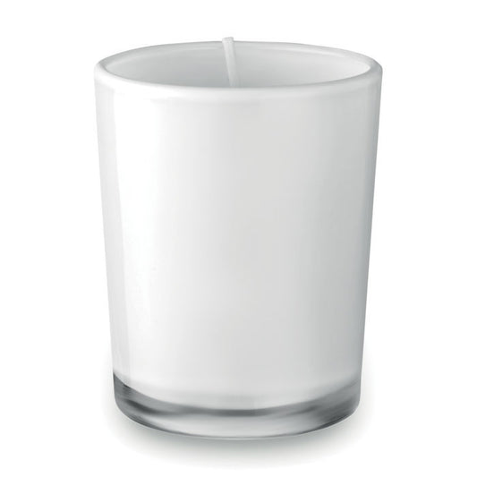 Vela Aromática en Cristal Personalizada en color blanco