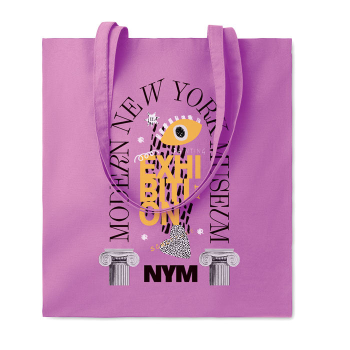 Bolsa de algodón violeta con un diseño impreso grande de ejemplo