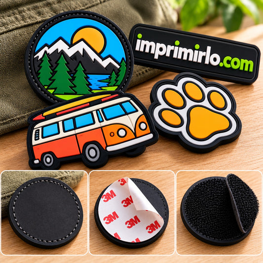 Parches de PVC personalizados de distintas formas, con respaldo cosido, 3M autoadhesivo y Velcro