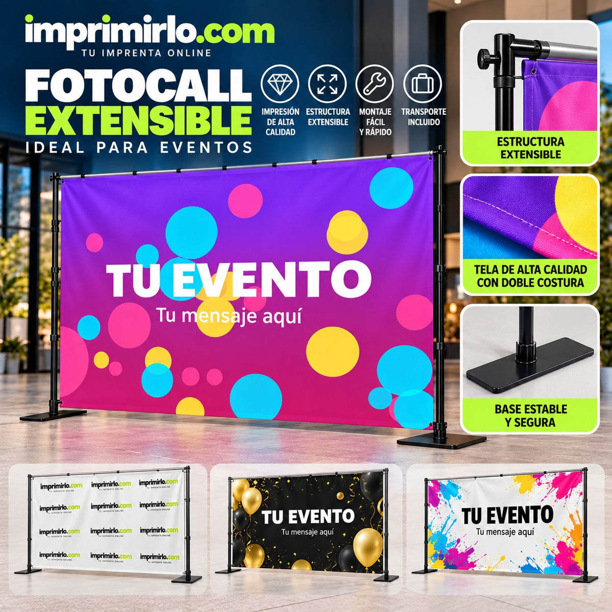 Photocall extensible personalizado para eventos, bodas y ferias