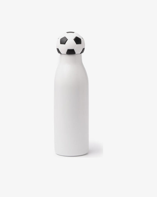 Bidón térmico blanco con tapón de balón de fútbol personalizable