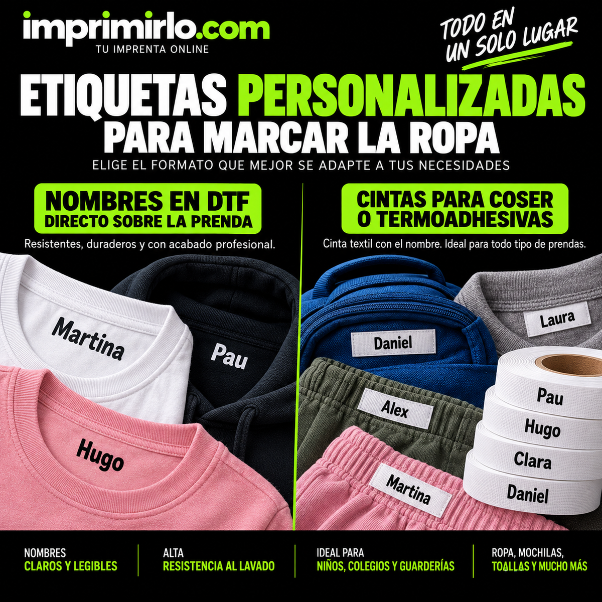 Nombres personalizados para marcar la ropa del colegio, termoadhesivos para planchar y cinta para coser