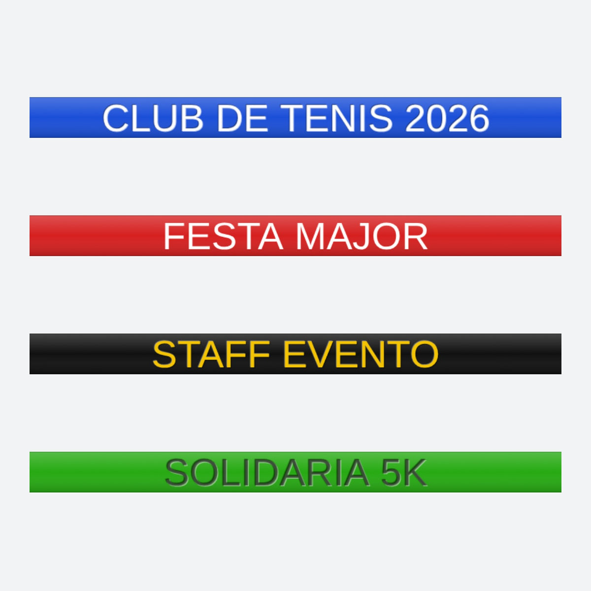 Tipos de pulsera de silicona: bajorrelieve con tinta, impresa, alto relieve y relieve liso
