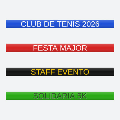 Tipos de pulsera de silicona: bajorrelieve con tinta, impresa, alto relieve y relieve liso