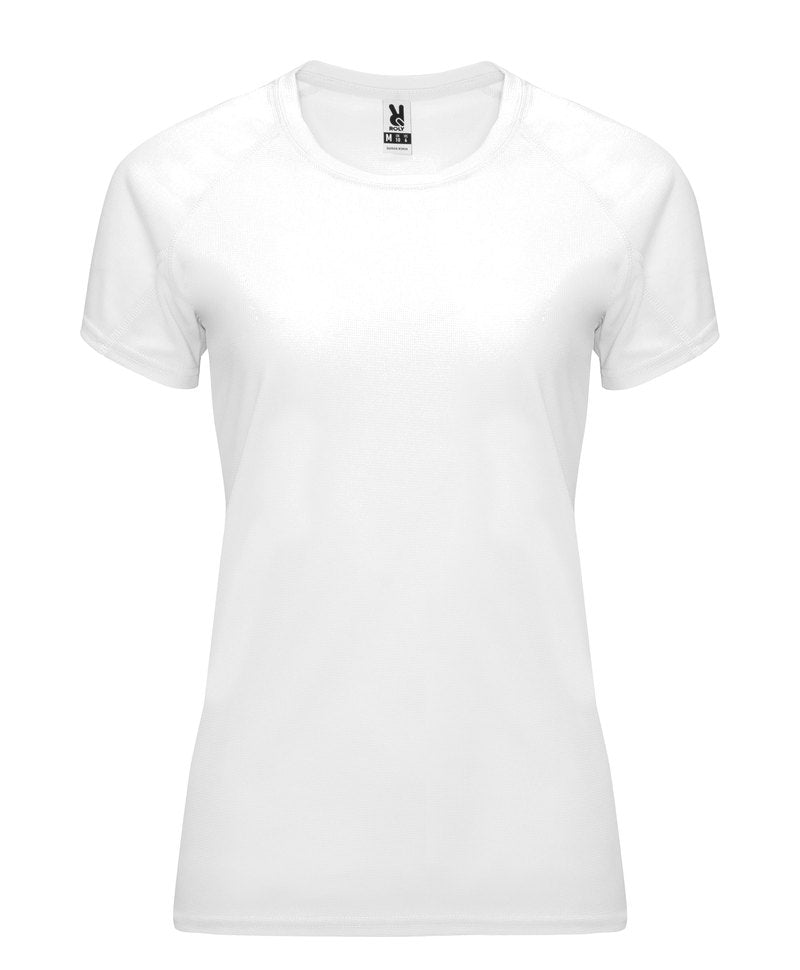 Camiseta deportiva de mujer blanca, vista frontal